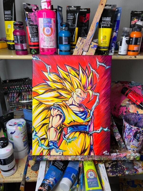 Ssj3 Goku Painting Glows (11in x 14in) - Image 4