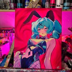 Rabbit hole Miku Painting Glows (11in x 14)