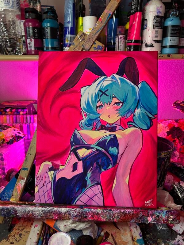 Rabbit hole Miku Painting Glows (11in x 14)